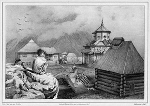View taken in the Russian colony of Novo-Arkhangelsk (Sitkha island) (northwest..., 19th century. Creators: Friedrich Heinrich Kittlitz, Godefroy Engelmann.