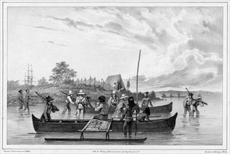 Departure for an excursion to the island of Ualan (the Carolinas), 19th century. Creators: Friedrich Heinrich Kittlitz, Godefroy Engelmann, Emile-Charles Wattier.