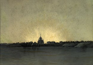 View of the Kolpashev Village. First Ship Pier From Tomsk, 1880-1889. Creator: Pavel Mikhailovich Kosharov.