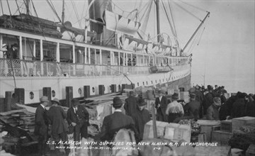 S.S. Alameda with supplies for new railroad at Anchorage, between c1900 and c1930. Creator: Maude Dempsey.