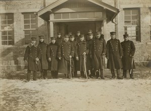 Group of Japanese officers in front of legation at Chemulpo, 1904. Creator: Robert Lee Dunn.