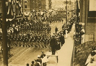 Military procession at Portsmouth on arrival of plenipotentiaries, 1905. Creator: Unknown.