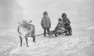 Traveling with reindeer, between c1900 and c1930. Creator: Unknown.