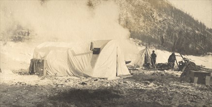 Winter camp of the survey party on the river bank., 1909. Creator: Vladimir Ivanovich Fedorov.