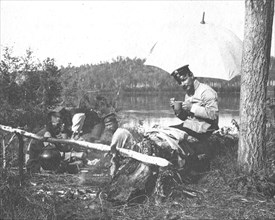 Lunch for prospectors on the banks of the Zeya River, 1909. Creator: Vladimir Ivanovich Fedorov.