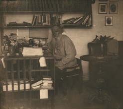 L.N. Tolstoi in his study, in Iasnaia Poliana, 1908. Creator: Sergey Mikhaylovich Prokudin-Gorsky.