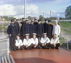 Crew of the steamship "Sheksna" of the M.P.S. [Ministry of Communication and..., 1909. Creator: Sergey Mikhaylovich Prokudin-Gorsky.