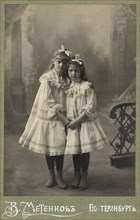 Portrait of the girls Nina and Zhenya, 1900. Creator: V. A. Metenkov.