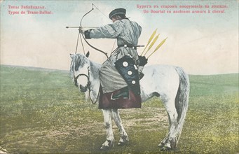 A Buriat in Ancient Armor on a Horse, 1904-1917. Creator: Unknown.