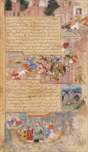 Attack of the People of Hams (recto), Calligraphy (verso), Folio from a Tarikh-i Alfi, c1594. Creator: Unknown.