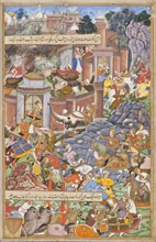 Flight of Sultan Bahadur During Humayun's Campaign in Gujarat, 1535..., c1590. Creator: Unknown.