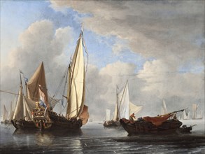 A Yacht and Other Vessels in a Calm, 1671. Creator: Willem van de Velde the Younger.