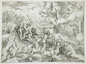 The Servants of Aeneas Battling the Servants of the Latin King, between 1560 and 1579. Creator: Giovanni Battista Fontana.