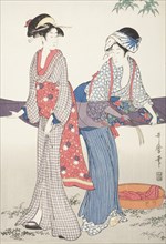 Stretching Wet Cloth (image 1 of 3), late 18th-early 19th century. Creator: Kitagawa Utamaro.