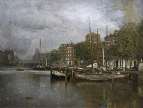 Canal in Rotterdam, c1900/1906. Creator: Robert Russ.