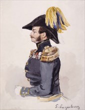 Portrait of Sven Lagerberg (1822-1905) in profile in ceremonial uniform. (c1850s).  Creator: Fritz von Dardel.