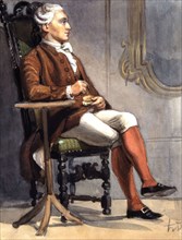 Man in historical costume sitting in a chair. (c1850s). Creator: Fritz von Dardel.