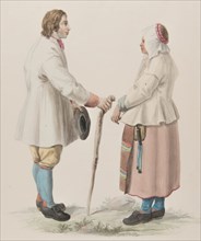 Woman and man with cane, 1800-1822. Costume of Sweden Pl. 19 & 20, 1800-1822. Creator: Carl Wilhelm Swedman.