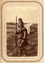 Sami man with spear, 1868.  Creator: Lotten von Duben.