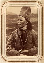 Profile portrait of Inga Kajsa Granström, 22 years old, Tuorpon Sami village, 1868.  Creator: Lotten von Duben.