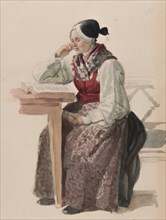 Woman in church dress, Ljusdahl, 1840.  Creator: Vilhelm Wallander.