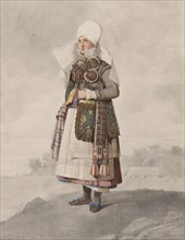 Full-length woman in costume with landscape in the background, 1810-1857.  Creator: Otto Wallgren.