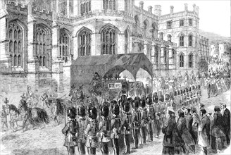 The Funeral of His Late Royal Highness the Prince Consort: the hearse at St. George's Chapel, 1862. Creator: Unknown.