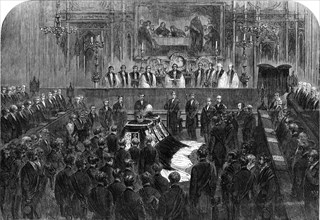 The Funeral of His Late Royal Highness the Prince Consort: the funeral ceremony in the choir, 1862. Creator: Unknown.