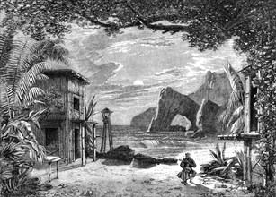 Blondin's Pantomimic Drama at the Crystal Palace: Planter's House on the coast of Brazil..., 1862. Creator: Unknown.