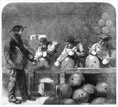Finishing shells at Woolwich Arsenal, 1862. Creator: W Thomas.