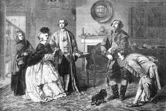 Honeywood introducing the Bailiffs to Miss Richland as his friends, by W. P. Frith, R.A..., 1862. Creator: W Thomas.