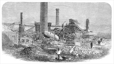 Scene of the boiler explosion at Millfield Ironworks, near Wolverhampton, 1862. Creator: Unknown.