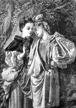 Rosalind and Celia ("As You Like It", by Miss Edwards in the Exhibition of the Society..., 1862. Creator: W Thomas.