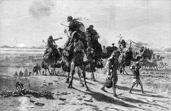 A Departure from Palmyra, by Carl Haag, in the exhibition of the Society of Painters..., 1862. Creator: Unknown.