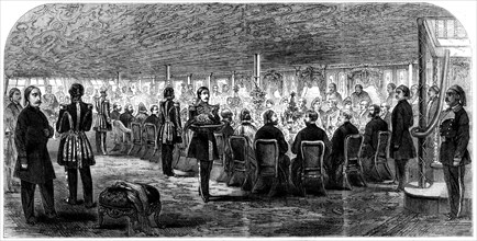 The banquet on board the Viceroy of Egypt's yacht, the Faid Gihaad, 1862. Creator: Unknown.