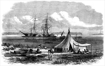The brig Hetty Ellen discharging sections of Dr. Livingstone's new steamer..., 1862. Creator: Unknown.
