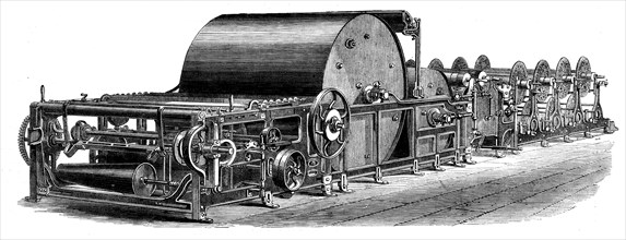 The International Exhibition - cotton manufacture: Harrison's sizing-machine, 1862.  Creator: Unknown.