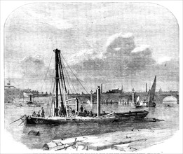 Commencement of the Thames Embankment: driving the first pile..., 1862. Creator: Unknown.