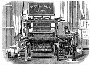 The International Exhibition: Tuer and Hall's power-loom for weaving carpets..., 1862. Creator: E Bourdelin.