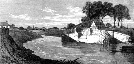 The Inundation in the Fens: the blown sluice at the Marshland Drain, 1862. Creator: Unknown.
