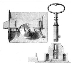 The International Exhibition: Bramah's lock and key, 1862. Creator: Unknown.
