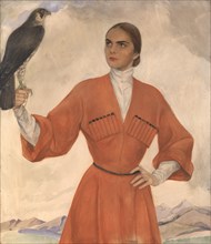 Elegant Lady Dressed as a Cossack and Holding a Hunting Falcon. Creator:  Sorin, Saveli Abramovich (1878-1953).