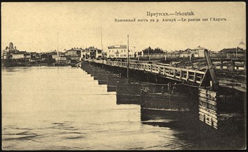 Irkutsk Pontoon bridge on the Angara River, 1904-1917. Creator: Unknown.