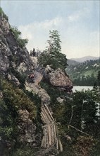 A Pack Road in the Katun River Valley near the Village of Tavda. Cliff "Skakun"..., 1911-1913. Creator: Sergei Ivanovich Borisov.