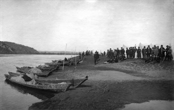 Members of the Land-Management Expedition on the Boats on the Tom' River, Between Kuznetsk..., 1913. Creator: GI Ivanov.