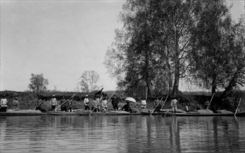 Land-Management Expedition Boats by the Shore of the Tom' River Between Kuznetsk and the..., 1913. Creator: GI Ivanov.
