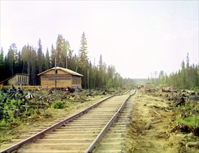 Ladva Station on the Murmansk railroad; Uneveness of the railway, 1915. Creator: Sergey Mikhaylovich Prokudin-Gorsky.