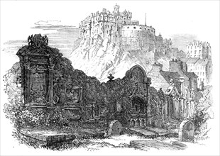 Edinburgh: the Castle, from the Greyfriars' Cemetery, 1864. Creator: Unknown.