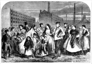 The Cotton Famine: group of mill operatives at Manchester, 1862. Creator: Unknown.