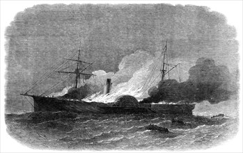 Burning of the United States' mail-steamer Roanoke, off St. George's, Bermuda..., 1864. Creator: Smyth.